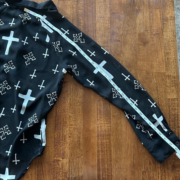 Marisol edgy Goth rock, sheer blouse cross design, black white top women’s large - Picture 12 of 14
